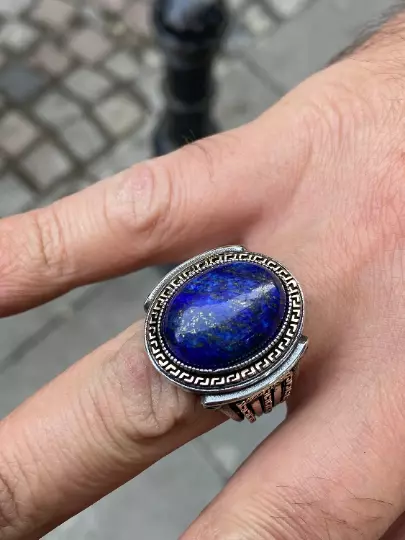 Lapis Lazuli Men Ring  Blue Lapis Ring  Ottoman Style Oval Ring