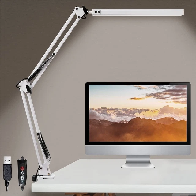 GLOBAL GOLDEN LED Schreibtischlampe mit Klemme, Schreibtischleuchte Metall Schwenkarm Schreibtischlampe USB