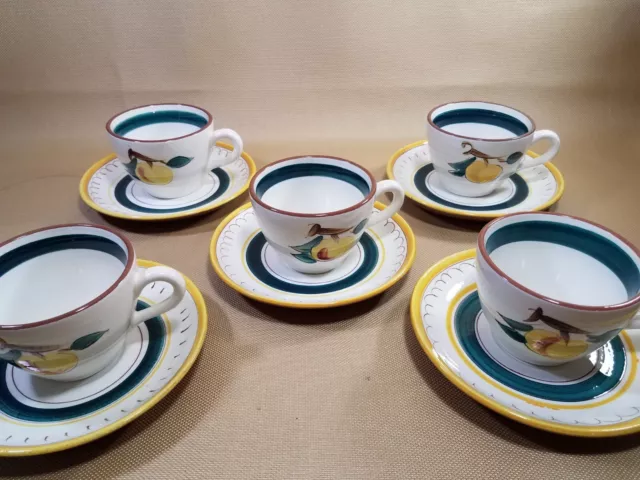 Vintage Redware Tea for 5 Cup Saucer Set Fruit by Stangl Pottery USA