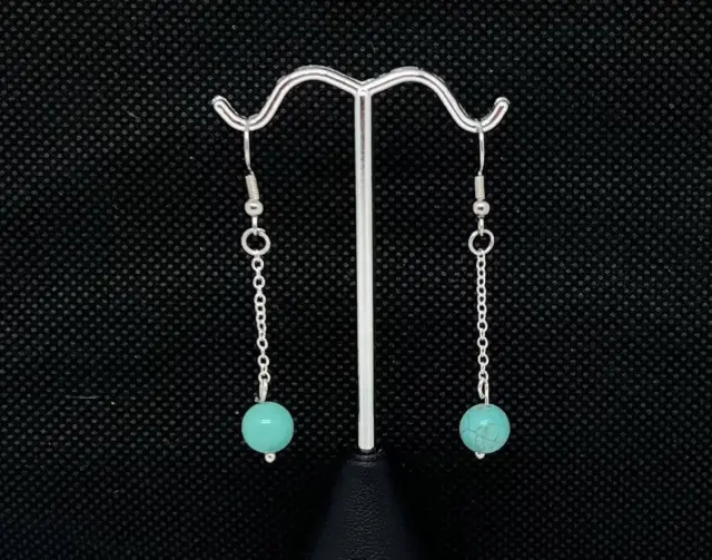 Sterling silver and 8mm dyed turquoise howlite earrings
