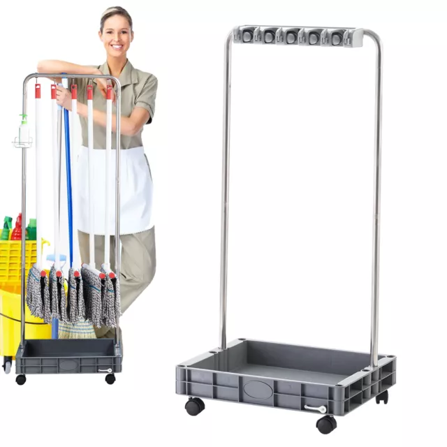 Housekeeping Cart Cleaning Janitorial Cart Caddy Shelves Broom Mop Holder