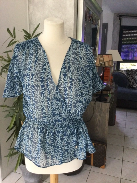 CHEMISE BLANCHE RAYÉE BLEU en coton TAILLE L MARQUE IKKS quasi neuve