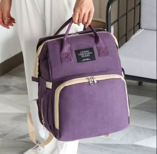 Backpack Diaper Bag Mummy Bag Bed Folding Maternity Baby Nappy Travel Purple US