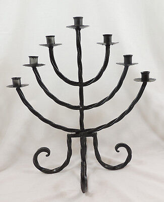 Black Rustic Wrought Iron Menorah 20" Hand Crafted