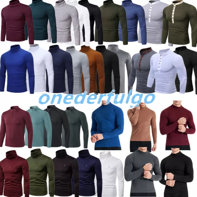 Mens Turtleneck Pullover Long Sleeve Jumper Top Warm Casual Slim T-Shirt