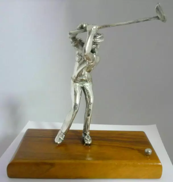 Stunning Vintage Large Sterling Silver Man Playing Golf Sculpture/Statue