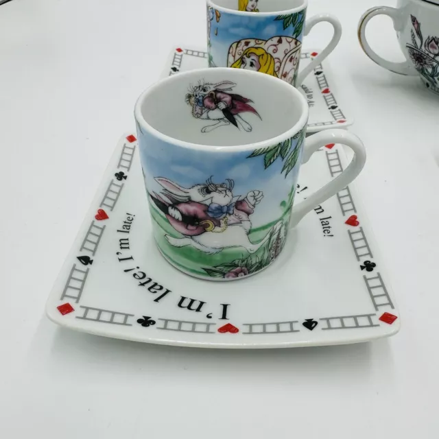 Paul Cardew Porcelain Mad Hatter Alice In Wonderland Cups & Saucers Teapot Set 2