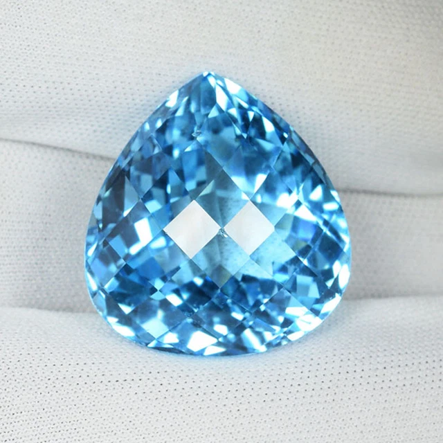 50.65 ct TOP LUSTROUS SKY BLUE  NATURAL BLUE TOPAZ DROP Checker Cut  See Vdo GB