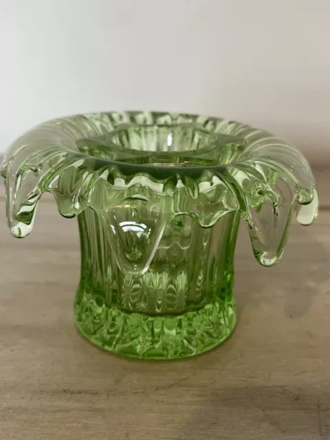 Art Deco 1930's Sowerby Iris Green Pressed Glass Vase & Frog