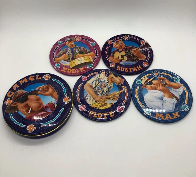 4 Joe Cool Camel Cigarettes Coasters with Original Tin VINTAGE