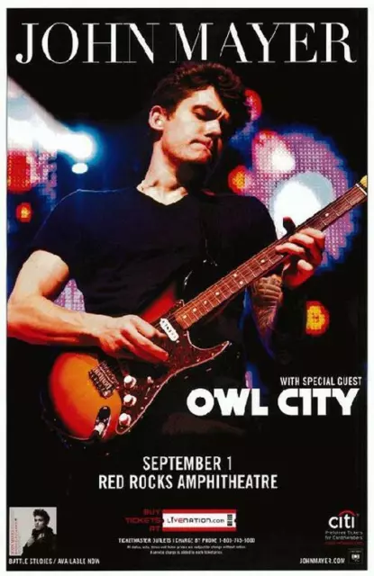 John Mayer Owl City 2010 Original Red Rocks Concert Poster