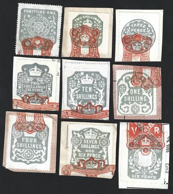 GB QV embossed revenue stamps( 9)