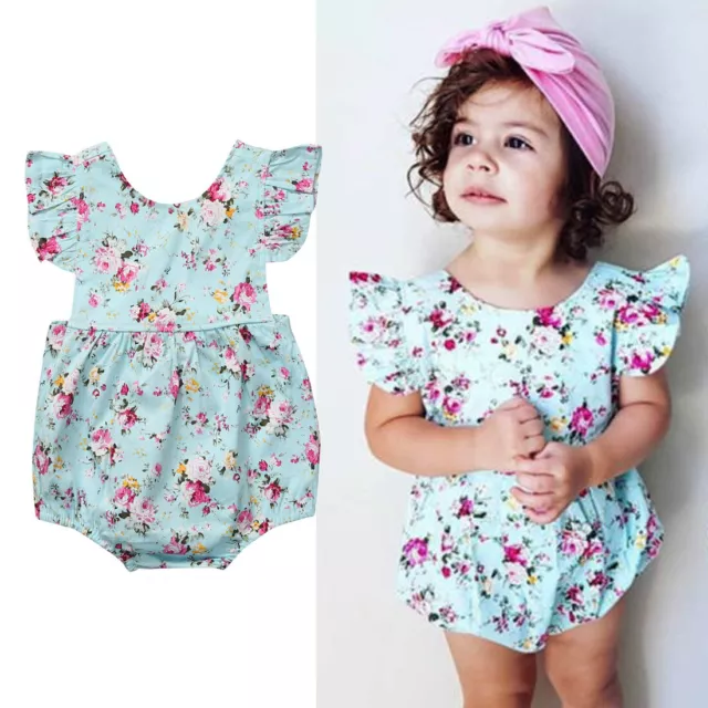 Baby Girls Ruffle Floral Romper Summer One-Pieces Sunsuit Outfits Baby Clothing