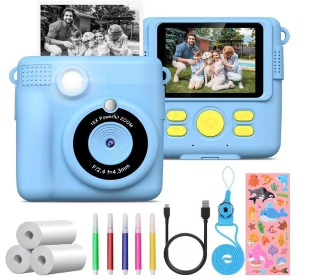 Macchina Fotografica Bambini Istantanea 2.4" 1080P Fotocamera Stampa Termica