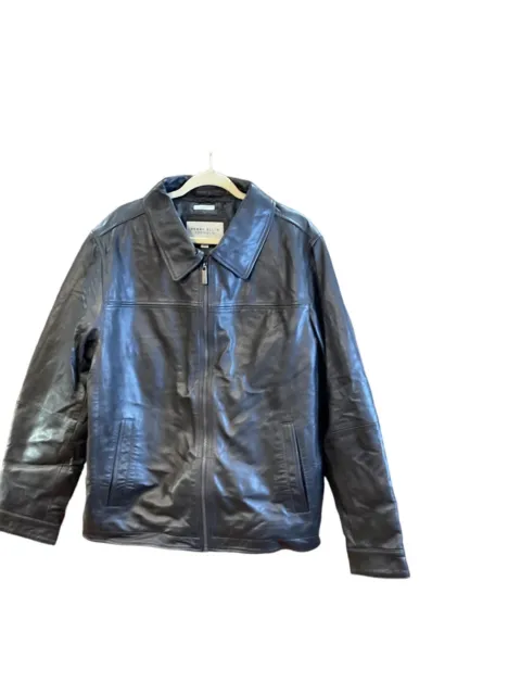PERRY ELLIS MENS Genuine Lambskin Leather Bomber Jacket Brown Size L ...