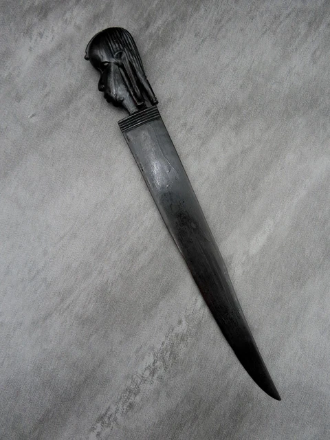 Vintage African Intagliato di Legno Figura Tagliacarte Ebano Tribale Warrior