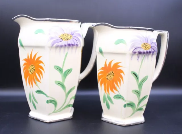 2x Vtg ARTHUR WOOD Hand Painted Floral Pottery Pitcher Jugs 19-20cm - S77