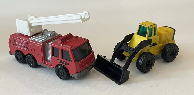 TONKA lot 1992 Construction Front End Loader Tractor w/ Bucket and Fire Engine