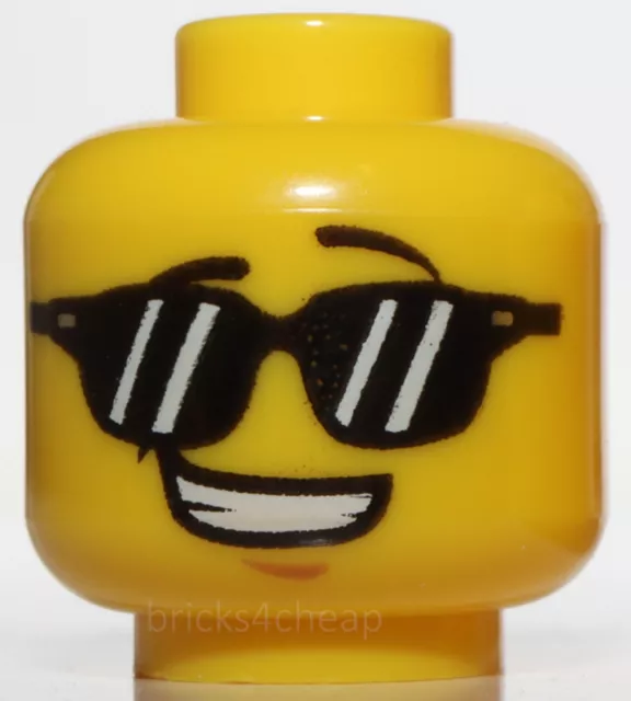 Lego Yellow Minifig Head Dual Sided Black Brows Left Raised Sunglasses