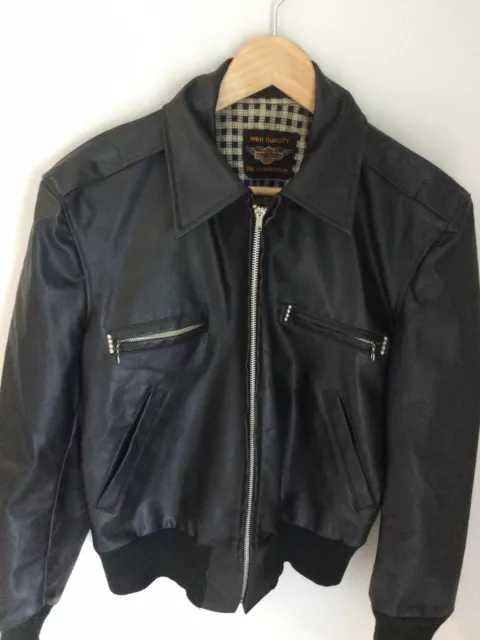 VTG 50S 1950s 48 HARLEY DAVIDSON MOTORCYCLE BLACK LEATHER JACKET Vintage Rare!