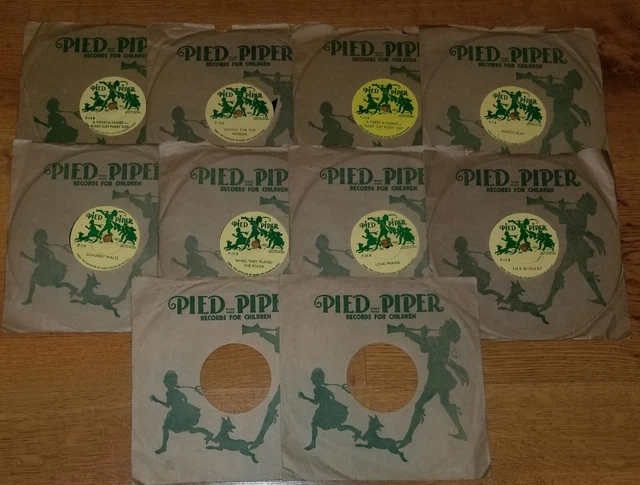 8 PIED PIPER Vintage Children's 78 RPM Records with original sleeves 7" RARE