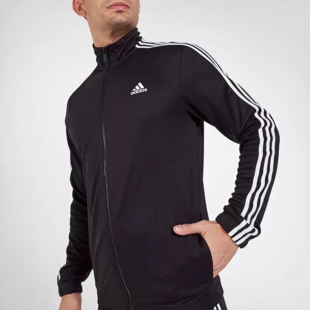 Adidas Essential 3 Stripe  Black Full Tracksuit Size Uk M 3