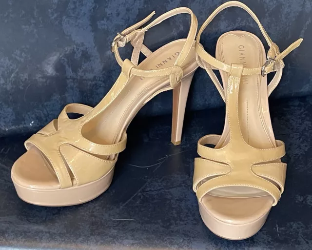 Gianni Bini Ladies Nude Platform Sling Back Heels Pumps Strappy Size 8.5