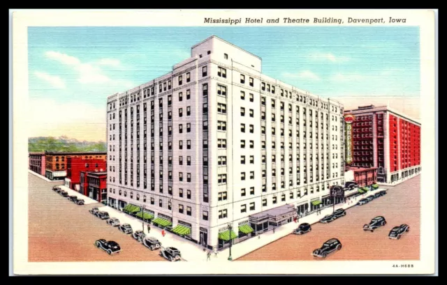 IOWA Postcard - Davenport, Mississippi Hotel & Theatre Building F8