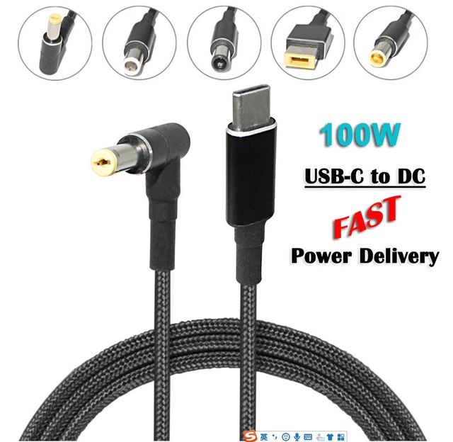 USB-C To DC 4.5*3.0mm Plug Adapter Cable 100W PD Fast Charger Cord For HP Laptop