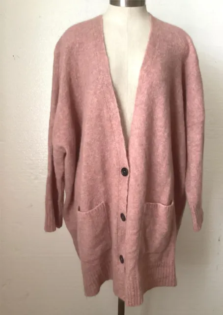 Eileen Fisher Powder Pink Boyfriend V Neck Cardigan Mohair Wool Sz L NWT $398