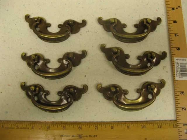 Vintage Antique Solid Brass Keller Keeler Kbc Drawer Drop Pull Handle 2.5" Set 6