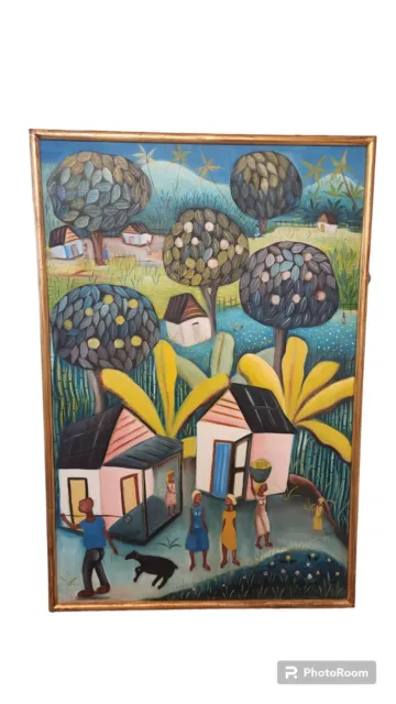 Original Acrylic Canvas Painting Haitian Art Fritzner Alphonse Haiti  Village