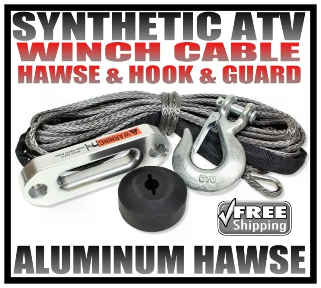Synthetic Atv Utv Winch Cable, Hook, Guard And Hawse Package 50' Dyneema Sk75