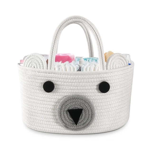 KELLANDRA Baby Diaper Caddy Organizer Bear Cotton Rope Basket Newborn Baby Gift