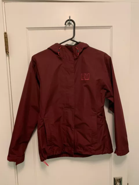 Helly Hansen Hooded Burgundy Rain Jacket Waterproof Outerwear Women's Sz S Small