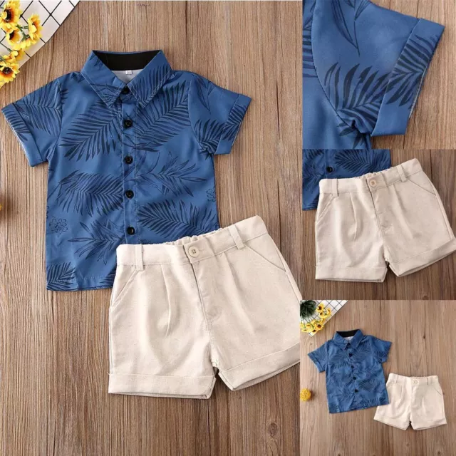 Toddler Baby Girls Boys Clothes Gentleman Button Tops Short Pants Outfits Set