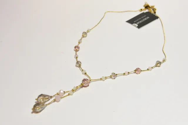 Nordstrom Rack Crystal Collection Beaded Necklace Gold Tone Blush Bead New