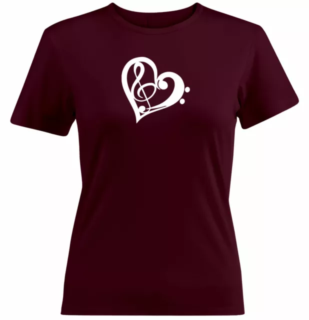 Love Music Juniors Women Teen Tee T-Shirt Gift Shirt Bass Treble Clef Heart
