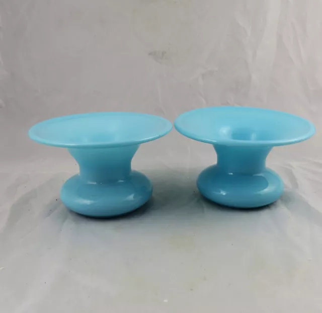 19th C Pair of French Blue Opaline Vases 4-1/2" x 8"
