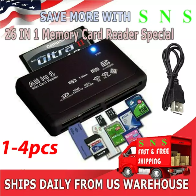 1-4 MEMORY CARD READER Mini 26-IN-1 USB 2.0 High Speed For CF xD SD MS SDHC