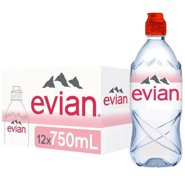 NEW Evian Natural Mineral Water 750ml Bottles Box 12 Bulk