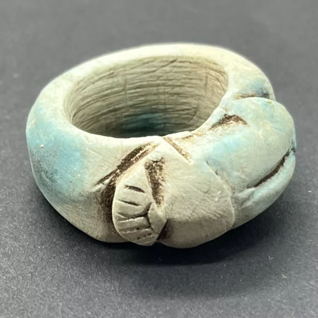 Egyptian Faience Clay Scarab Ring Bug Ancient-Style Old Jewelry Collectible - B