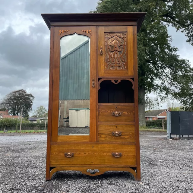 Antique Ash Compactum Wardrobe Edwardian Arts & Crafts Style With Drawers