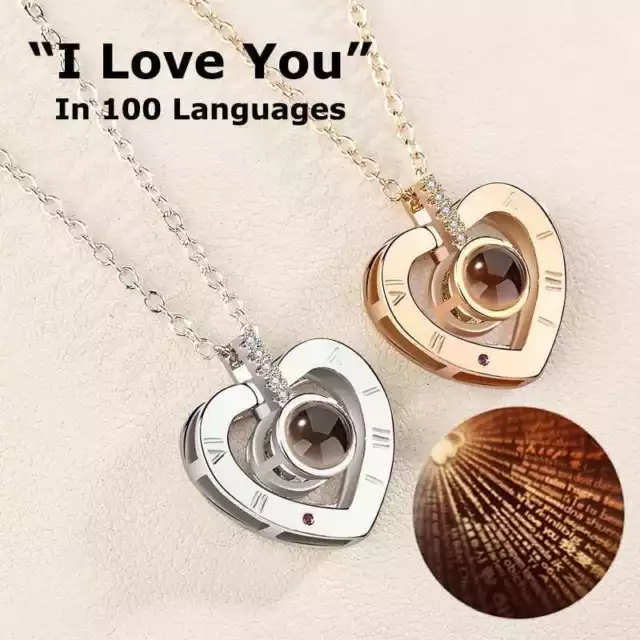 Projection 100 Languages I Love You Charm Pendant Necklace Valentine's Day Gift