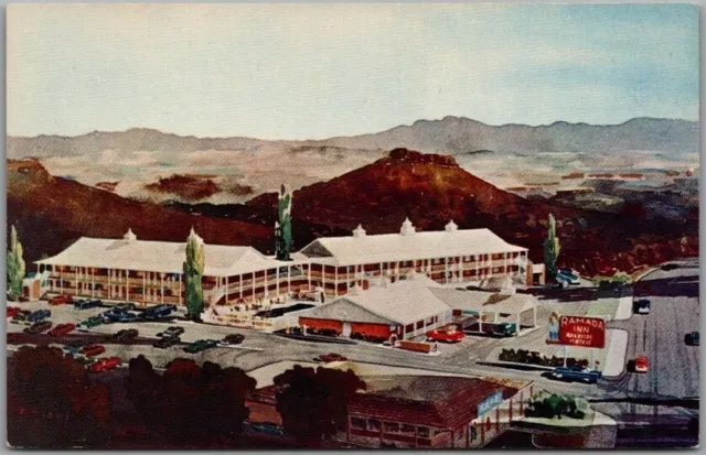 Kingman, Arizona ROUTE 66 Postcard RAMADA INN Motel Artist's Aerial View c1960s