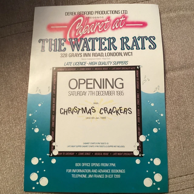 CABARET AT THE WATER RATS flyer GRAYS INN ROAD 1985