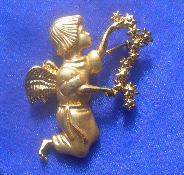 Broche Vintage Ange Chérubin Dorée - Métal Doré Années 90 - Accessoire Rétro