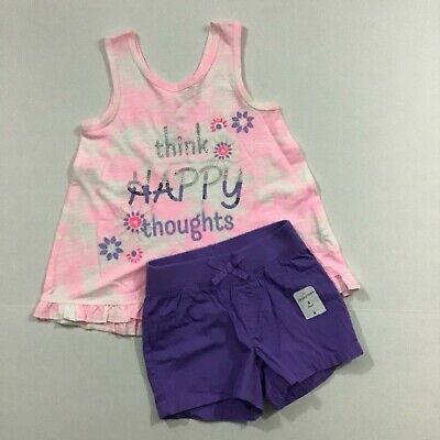 Sonoma NWT Girl Size 4 Outfit 2 Piece Shorts Gray Pink Tye Dye Tank Top HAPPY