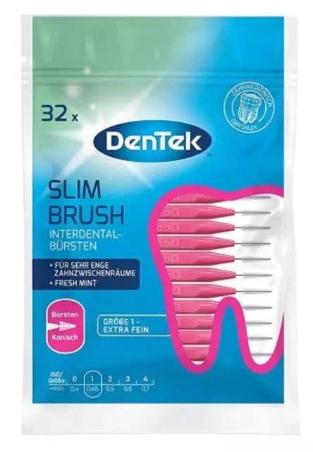 Dentek Slim Brush - 32 Stck, Minzgeschmack, Extra Fein f. enge Zahnzwischenräume