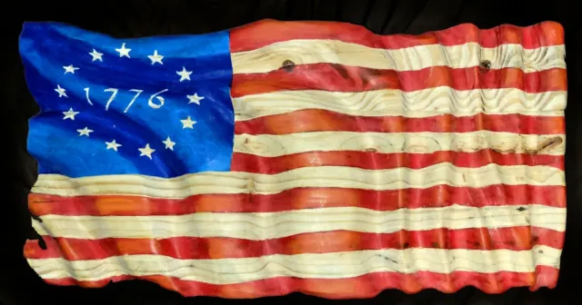 Wooden American Betsy Ross 1776 Flag Handmade Original  20x10 in